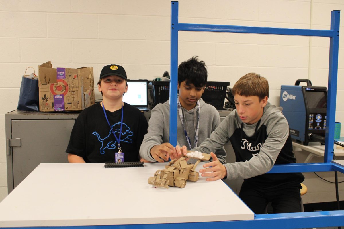 Teaming up Knoxton Yanniello '28 and Abu Khan '28 practice engineering skills during a MADE Day on Sept, 27 2024. The students worked together to problem solve. 