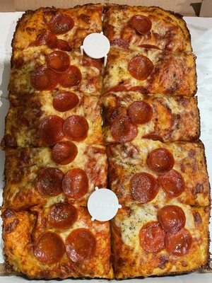 A Detroit style pizza from Carlo's in Sterling Heights. 